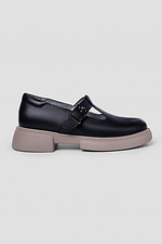 Schwarze Damen-Low-Top-Schuhe aus Leder mit beigen Sohlen.  4206092 Foto №3