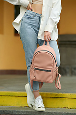 Маленький женский рюкзак из качественного кожзама цвета пудры SamBag 8045093 фото №5