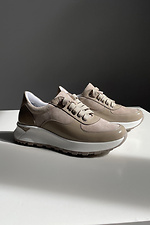 Stylish women's beige sneakers with lacquer inserts.  4206094 photo №2