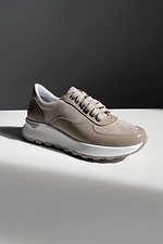 Stylish women's beige sneakers with lacquer inserts.  4206094 photo №3