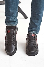 Зимние кожаные кроссовки для мужчин черные 8019097 фото №2