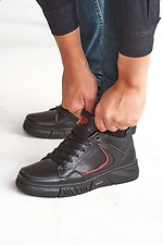 Зимние кожаные кроссовки для мужчин черные 8019097 фото №3