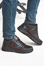 Зимние кожаные кроссовки для мужчин черные 8019097 фото №4