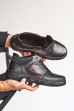 Зимние кожаные кроссовки для мужчин черные 8019097 фото №5