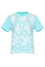 Трикотажная футболка ARYA бирюзового цвета с белым кружевным полотном Garne 3042098 фото №6