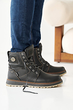 Чоловічі зимові шкіряні черевики чорного кольору  2505099 фото №2