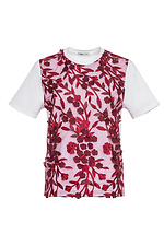 Трикотажна футболка ARYA білого кольору з бордовим мереживним полотном Garne 3042099 фото №8