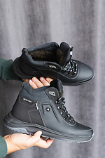 Winter leather sneakers for men black  8019099 photo №2