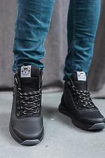 Winter leather sneakers for men black  8019099 photo №3