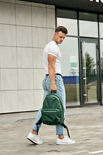 Large green backpack made of quality leatherette with a laptop pocket SamBag 8045099 photo №4
