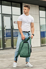 Large green backpack made of quality leatherette with a laptop pocket SamBag 8045099 photo №5