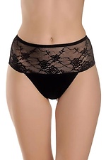 Cotton women's black thong panties with lace ORO 4027100 photo №1