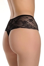 Cotton women's black thong panties with lace ORO 4027100 photo №2