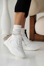 Damskie zimowe skórzane sneakersy w kolorze białym  2505101 zdjęcie №4