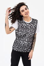 ARYA knitted T-shirt in white with black shiny lace fabric Garne 3042101 photo №4