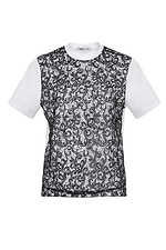ARYA gestricktes T-Shirt in Weiß mit schwarzem, glänzendem Spitzenstoff Garne 3042101 Foto №7