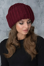 Women's voluminous knitted hat Blizzard burgundy color  4051101 photo №1