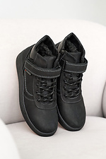 Зимові шкіряні черевики для підлітків чорні 8019102 фото №1