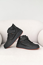 Зимові шкіряні черевики для підлітків чорні 8019102 фото №5