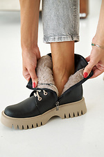 Жіночі зимові шкіряні черевики чорно-бежевого кольору.  2505103 фото №14