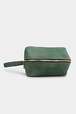 Unisex triangular voluminous cosmetic bag made of green genuine leather Garne 3300106 photo №1