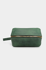 Unisex triangular voluminous cosmetic bag made of green genuine leather Garne 3300106 photo №2