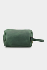 Unisex triangular voluminous cosmetic bag made of green genuine leather Garne 3300106 photo №3