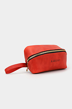 Unisex triangular voluminous cosmetic bag made of red genuine leather Garne 3300107 photo №1