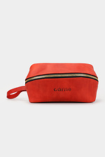 Unisex triangular voluminous cosmetic bag made of red genuine leather Garne 3300107 photo №2