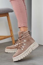 Beige massive boots for the winter made of natural suede  8019107 photo №1