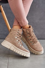 Beige massive boots for the winter made of natural suede  8019107 photo №5