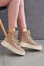 Beige massive boots for the winter made of natural suede  8019107 photo №6