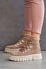 Beige massive boots for the winter made of natural suede  8019107 photo №7