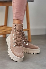 Beige massive boots for the winter made of natural suede  8019107 photo №10