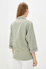 Жіноча вельветова сорочка оливкового кольору з укороченими рукавами Garne 3039108 фото №4