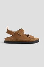 Braune anatomische Wildleder-Sandalen mit Klettverschluss — echtes Wildleder  4207108 Foto №1
