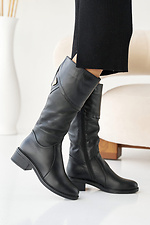 Жіночі зимові шкіряні черевики чорного кольору  2505109 фото №5