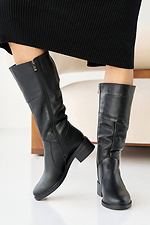 Жіночі зимові шкіряні черевики чорного кольору  2505109 фото №6