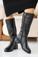 Жіночі зимові шкіряні черевики чорного кольору  2505109 фото №7