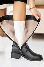 Жіночі зимові шкіряні черевики чорного кольору  2505109 фото №9