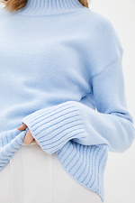 Голубой шерстяной свитер с высоким горлом  4038109 фото №4