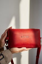 Маленька сумка крос - боді з натуральної шкіри червоного кольору з довгим ремінцем Garne 3300111 фото №3