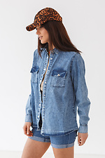 Блакитна джинсова сорочка варьонка з довгими рукавами  4009111 фото №1