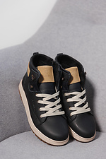 черные кожаные зимние черно - бежевые подростковые ботинки  2505112 фото №1