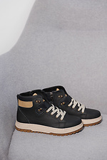 черные кожаные зимние черно - бежевые подростковые ботинки  2505112 фото №2