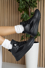 Black leather winter sneakers for women  2505113 photo №13