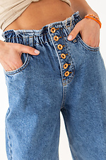 Блакитні широкі джинси банани на ґудзиках з рюшею на високій талії  4009114 фото №4