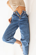 Geknöpfte Banana-Jeans mit weitem Bein und hoher Taille in Blau  4009114 Foto №9