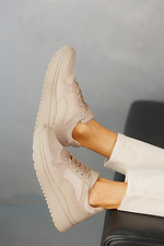 Кожаные весенне - осенние женские кроссовки весенне - осенние бежевые  2505115 фото №7