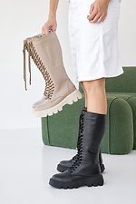 Damen-Winterstiefel aus Leder, schwarz. 2505118 Foto №4